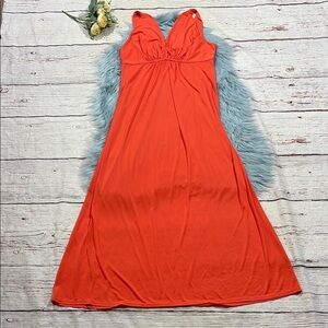 Natori Bright Orange Slip Midi Lounge Dress